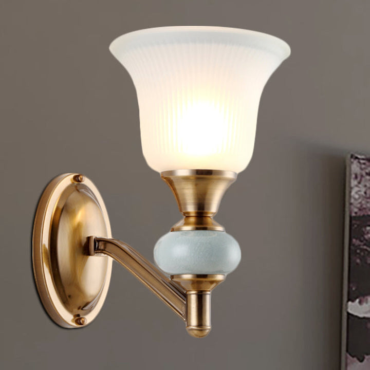 Skørter | 1/2-Head Wall Light with Bell Shade Matte Glass Vintage Bedroom Wall Light in Brass