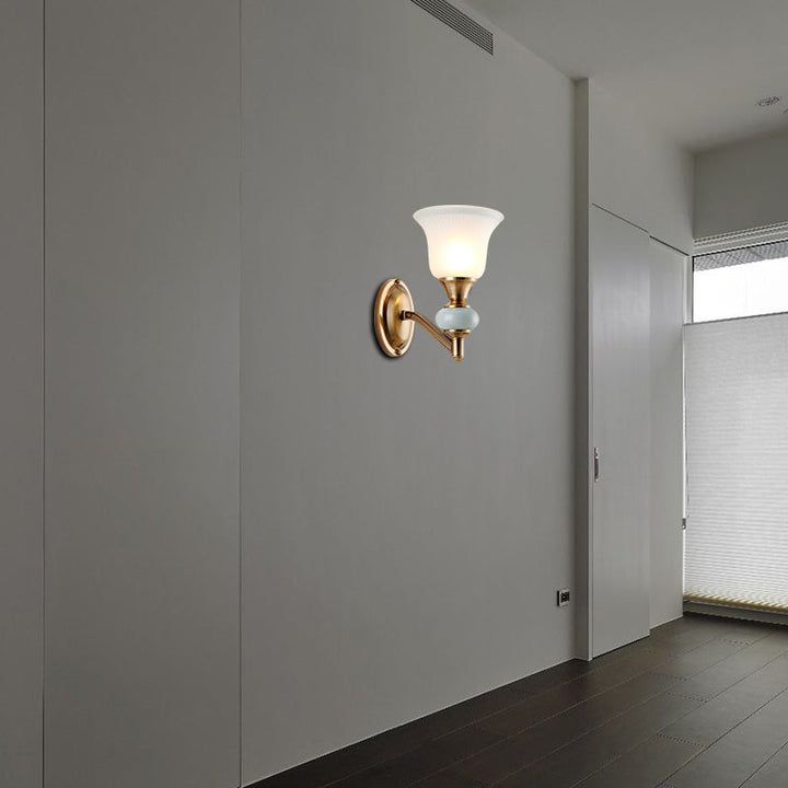Skørter | 1/2-Head Wall Light with Bell Shade Matte Glass Vintage Bedroom Wall Light in Brass