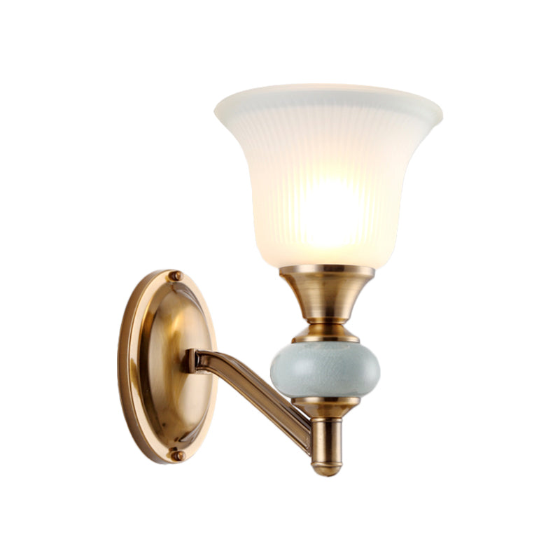 Skørter | 1/2-Head Wall Light with Bell Shade Matte Glass Vintage Bedroom Wall Light in Brass