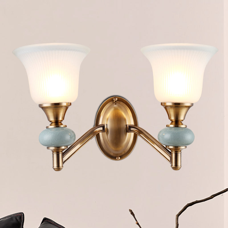 Skørter | 1/2-Head Wall Light with Bell Shade Matte Glass Vintage Bedroom Wall Light in Brass