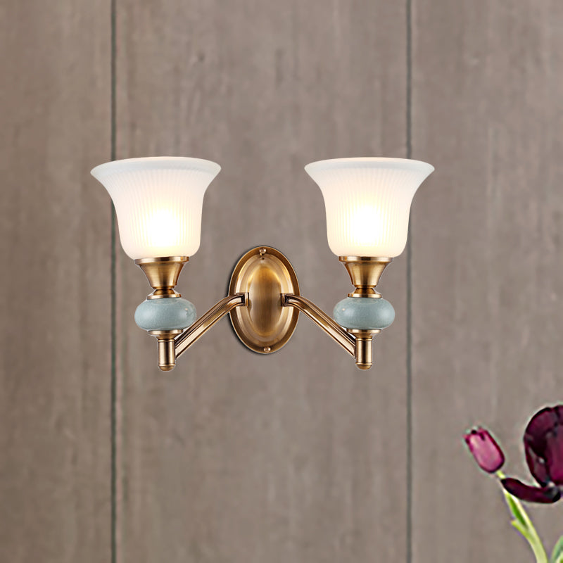 Skørter | 1/2-Head Wall Light with Bell Shade Matte Glass Vintage Bedroom Wall Light in Brass