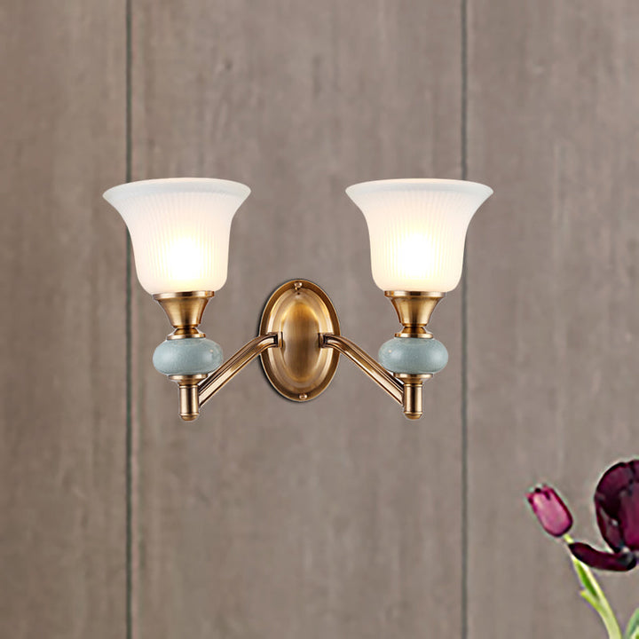 Skørter | 1/2-Head Wall Light with Bell Shade Matte Glass Vintage Bedroom Wall Light in Brass