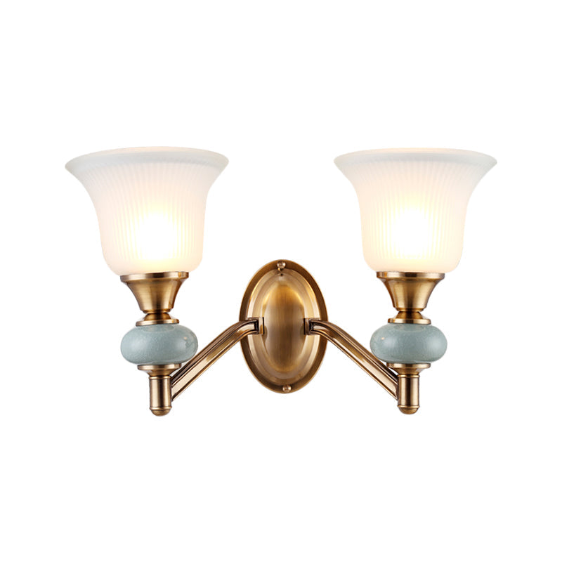 Skørter | 1/2-Head Wall Light with Bell Shade Matte Glass Vintage Bedroom Wall Light in Brass