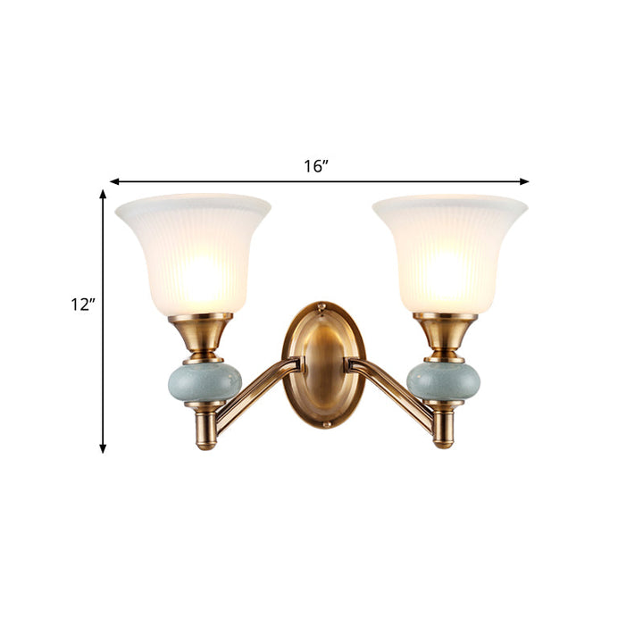 Skørter | 1/2-Head Wall Light with Bell Shade Matte Glass Vintage Bedroom Wall Light in Brass