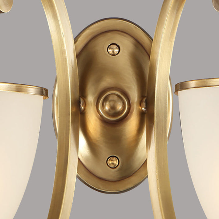 Skørter | Metal Curved Wall Light Fixture Colonial Style 1/2-Light Bedroom Gold Wall Lamp with Opal Glass Bowl Shade