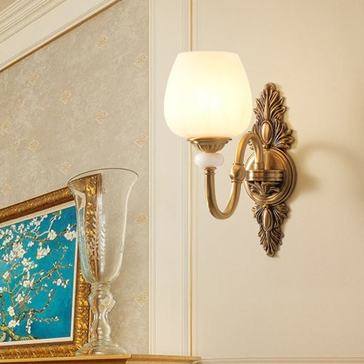Skørter | Metal Brass Wall Lamp Fixture Gansnekk 1/2-Light Vintage Stylish Wall Lamp with White Glass Bowl Shade