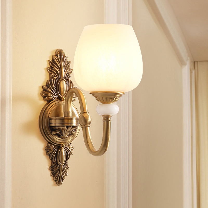 Skørter | Metal Brass Wall Lamp Fixture Gansnekk 1/2-Light Vintage Stylish Wall Lamp with White Glass Bowl Shade