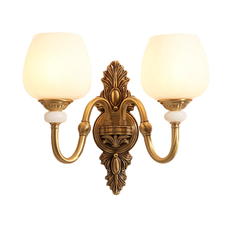 Skørter | Metal Brass Wall Lamp Fixture Gansnekk 1/2-Light Vintage Stylish Wall Lamp with White Glass Bowl Shade