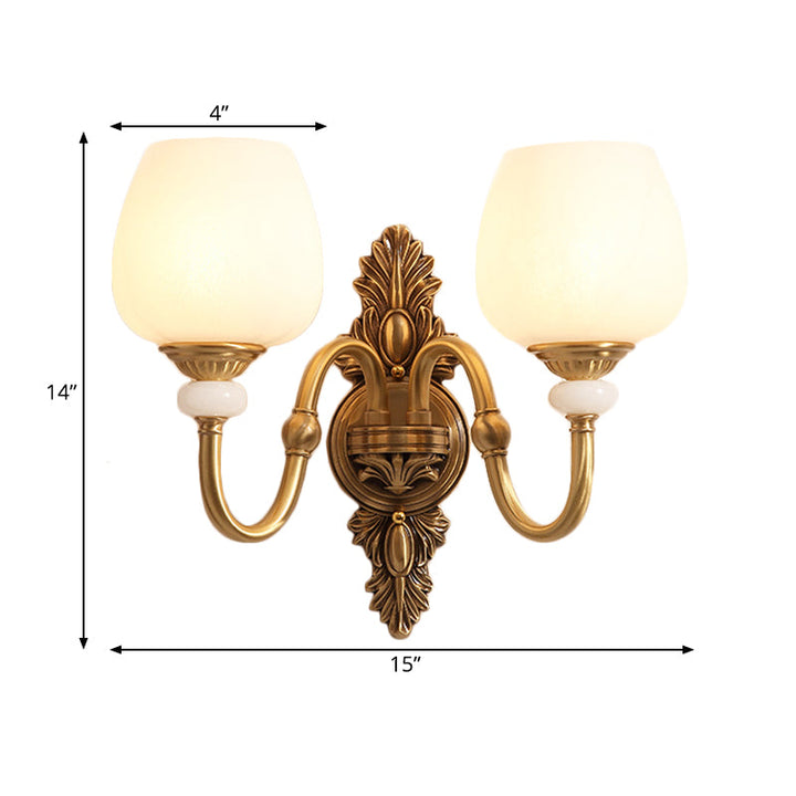 Skørter | Metal Brass Wall Lamp Fixture Gansnekk 1/2-Light Vintage Stylish Wall Lamp with White Glass Bowl Shade