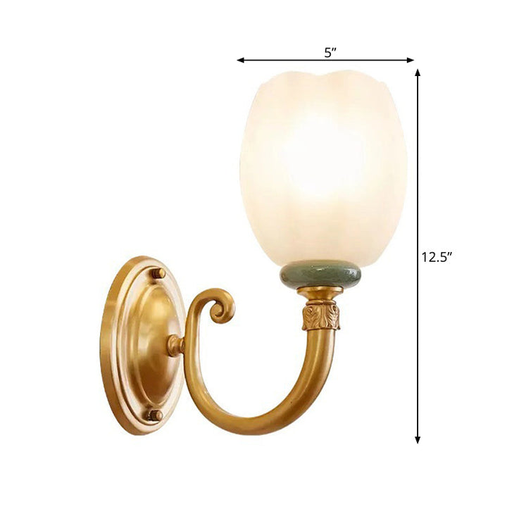 Skørter | Opaline Glass Flower Wall Lamp Vintage Style 1/2-Light Living Room Wall Light Fixture in Brass
