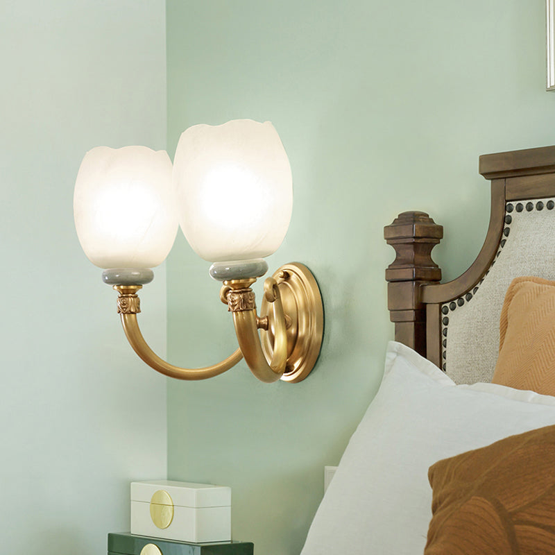 Skørter | Opaline Glass Flower Wall Lamp Vintage Style 1/2-Light Living Room Wall Light Fixture in Brass