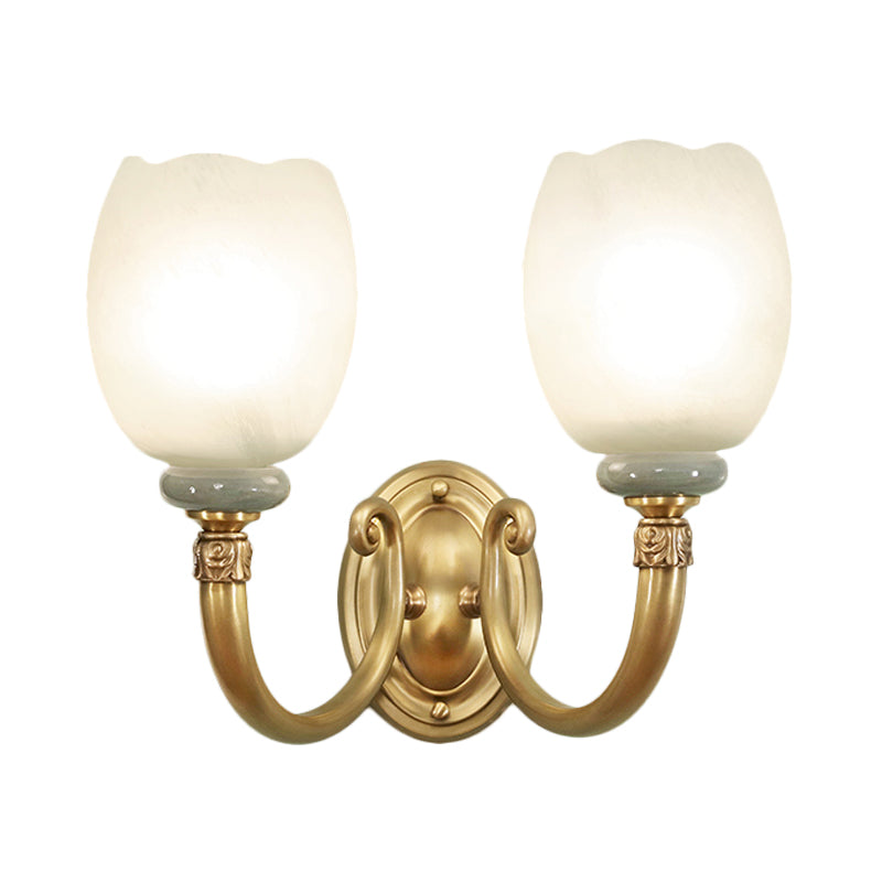 Skørter | Opaline Glass Flower Wall Lamp Vintage Style 1/2-Light Living Room Wall Light Fixture in Brass