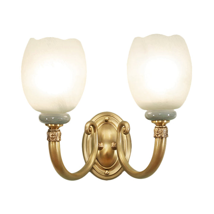 Skørter | Opaline Glass Flower Wall Lamp Vintage Style 1/2-Light Living Room Wall Light Fixture in Brass