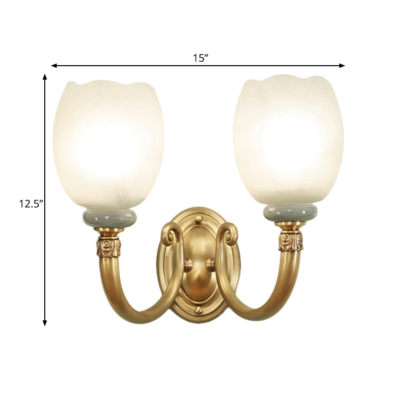 Skørter | Opaline Glass Flower Wall Lamp Vintage Style 1/2-Light Living Room Wall Light Fixture in Brass