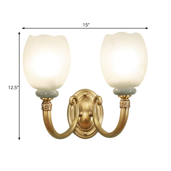 Skørter | Opaline Glass Flower Wall Lamp Vintage Style 1/2-Light Living Room Wall Light Fixture in Brass