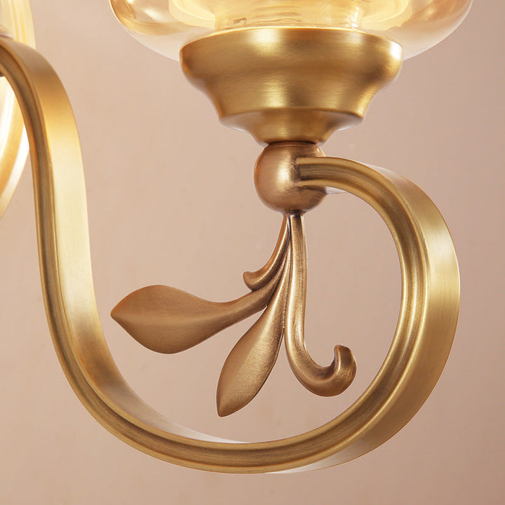 Skørter | Amber Glass Bell Wall Lamp Vintage 1/2-Bulb Foyer Brass Finish Wall Light with Inner Cylinder Shade