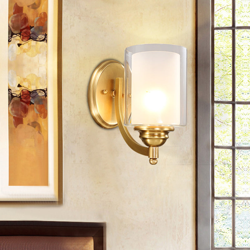 Skørter | Cylindrical Indoor Wall Lamp Lighting modern style double glass 1/2-head brass finish wall lamp for bedroom
