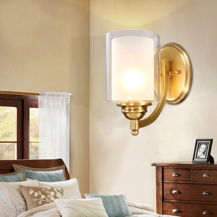 Skørter | Cylindrical Indoor Wall Lamp Lighting modern style double glass 1/2-head brass finish wall lamp for bedroom
