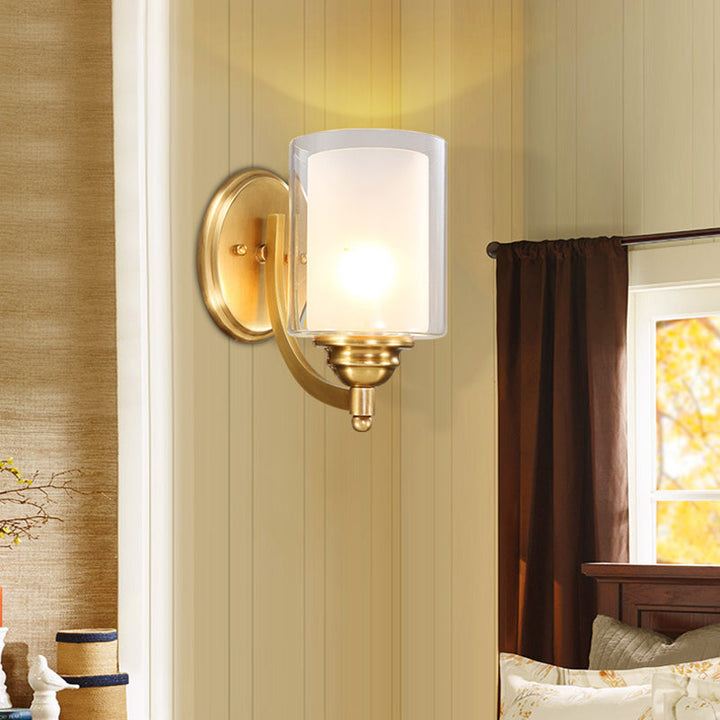 Skørter | Cylindrical Indoor Wall Lamp Lighting modern style double glass 1/2-head brass finish wall lamp for bedroom