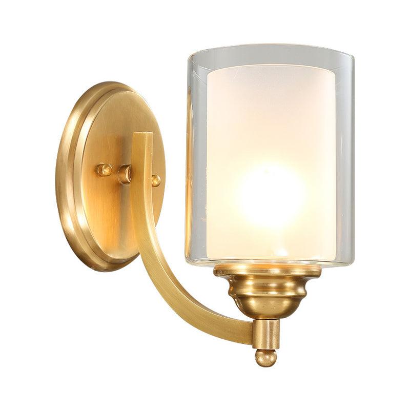 Skørter | Cylindrical Indoor Wall Lamp Lighting modern style double glass 1/2-head brass finish wall lamp for bedroom