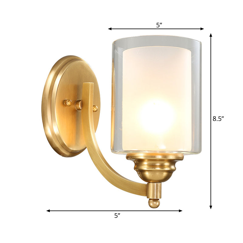 Skørter | Cylindrical Indoor Wall Lamp Lighting modern style double glass 1/2-head brass finish wall lamp for bedroom