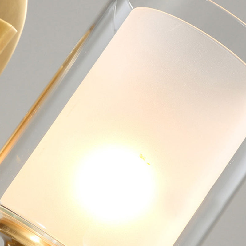 Skørter | Cylindrical Indoor Wall Lamp Lighting modern style double glass 1/2-head brass finish wall lamp for bedroom