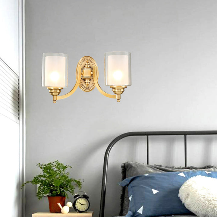Skørter | Cylindrical Indoor Wall Lamp Lighting modern style double glass 1/2-head brass finish wall lamp for bedroom