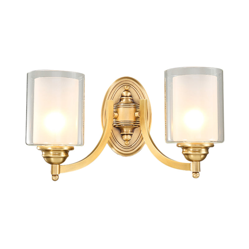 Skørter | Cylindrical Indoor Wall Lamp Lighting modern style double glass 1/2-head brass finish wall lamp for bedroom