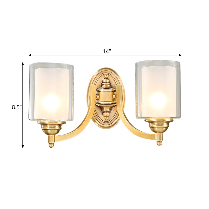 Skørter | Cylindrical Indoor Wall Lamp Lighting modern style double glass 1/2-head brass finish wall lamp for bedroom