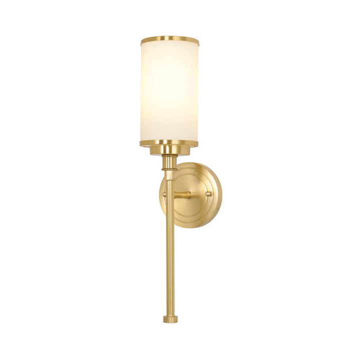 Skørter | Brass-Finish 1/2-Bulb Wall Light Modernism Style Matt Glass Cylindrical Wall Mount Light with Pencil Arm
