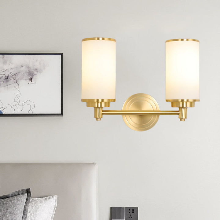 Skørter | Brass-Finish 1/2-Bulb Wall Light Modernism Style Matt Glass Cylindrical Wall Mount Light with Pencil Arm