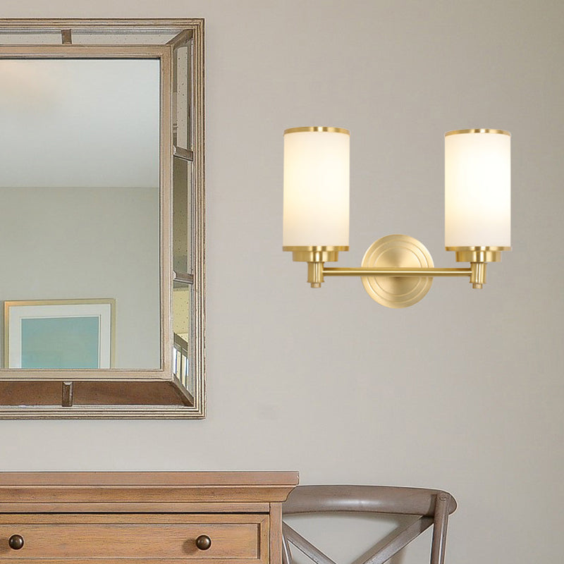 Skørter | Brass-Finish 1/2-Bulb Wall Light Modernism Style Matt Glass Cylindrical Wall Mount Light with Pencil Arm
