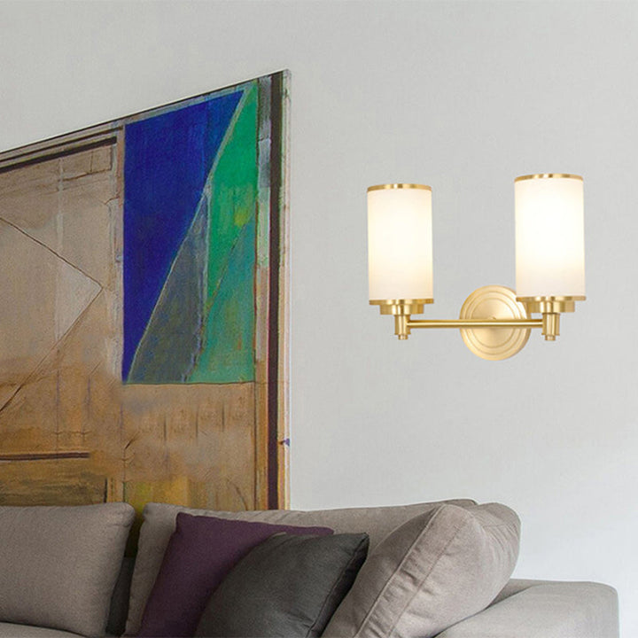 Skørter | Brass-Finish 1/2-Bulb Wall Light Modernism Style Matt Glass Cylindrical Wall Mount Light with Pencil Arm