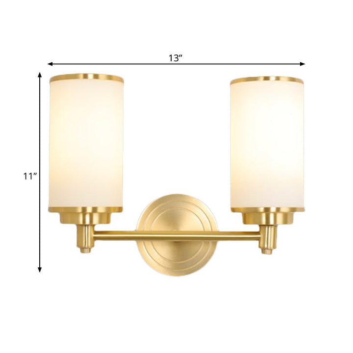 Skørter | Brass-Finish 1/2-Bulb Wall Light Modernism Style Matt Glass Cylindrical Wall Mount Light with Pencil Arm