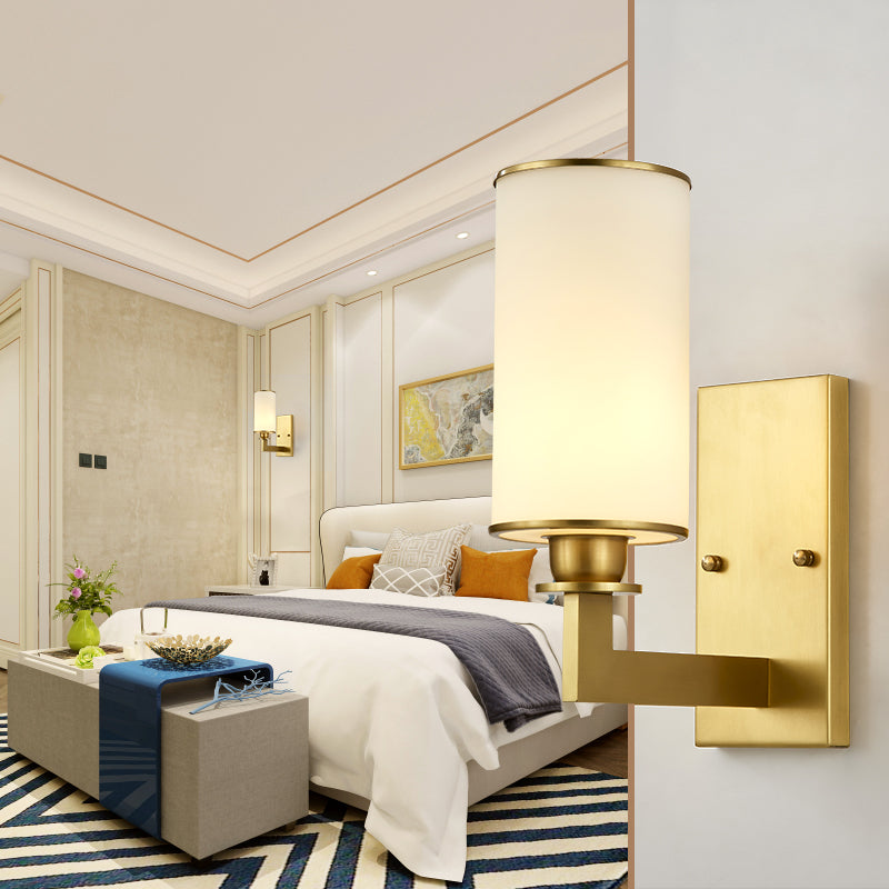 Skørter | Modernist Style Cylindrical Wall Lamp 1/2 Head Matt Glass Wall Light in Brass for Living Room