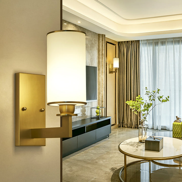 Skørter | Modernist Style Cylindrical Wall Lamp 1/2 Head Matt Glass Wall Light in Brass for Living Room