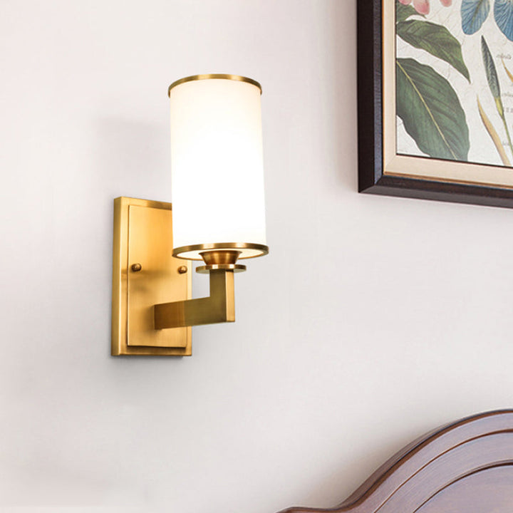 Skørter | Modernist Style Cylindrical Wall Lamp 1/2 Head Matt Glass Wall Light in Brass for Living Room