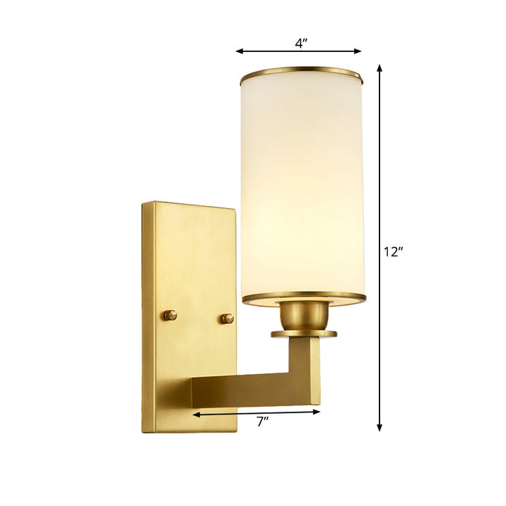 Skørter | Modernist Style Cylindrical Wall Lamp 1/2 Head Matt Glass Wall Light in Brass for Living Room