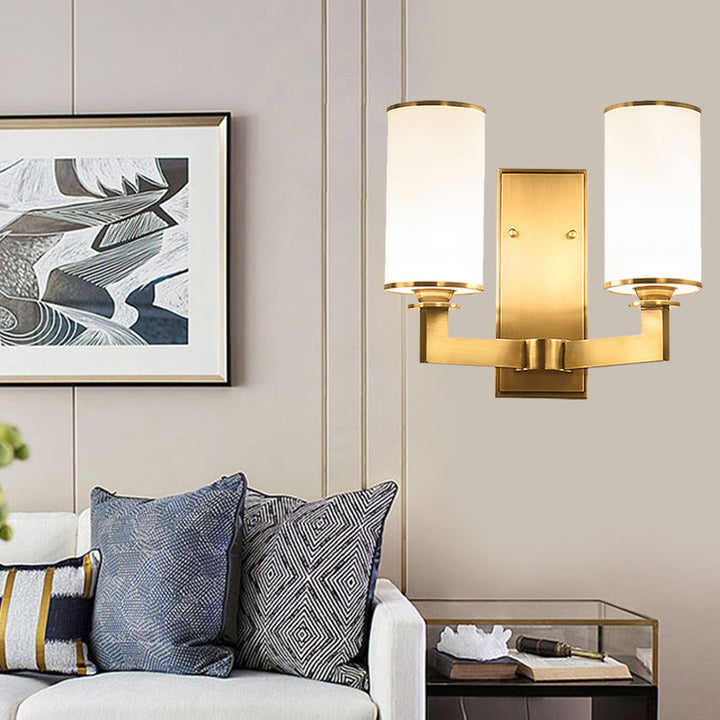 Skørter | Modernist Style Cylindrical Wall Lamp 1/2 Head Matt Glass Wall Light in Brass for Living Room