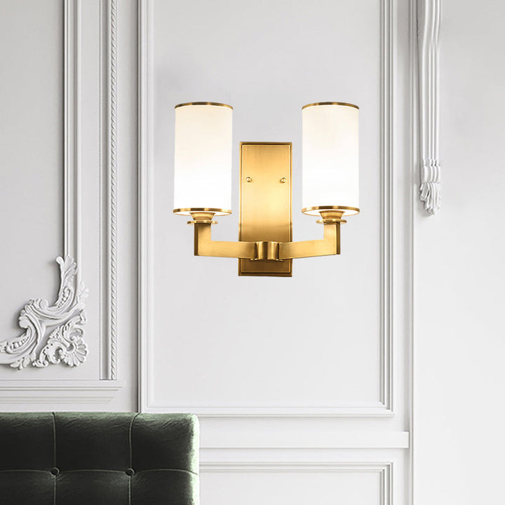 Skørter | Modernist Style Cylindrical Wall Lamp 1/2 Head Matt Glass Wall Light in Brass for Living Room