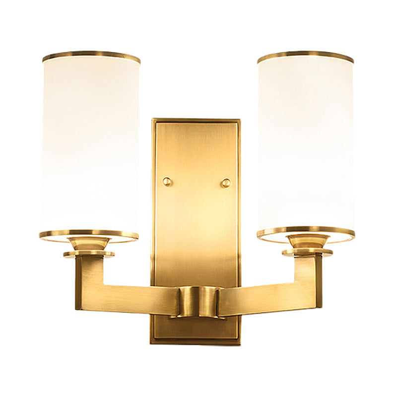 Skørter | Modernist Style Cylindrical Wall Lamp 1/2 Head Matt Glass Wall Light in Brass for Living Room