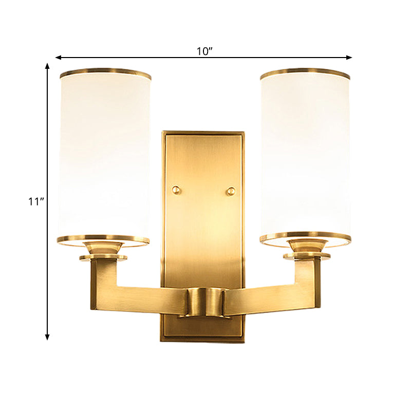 Skørter | Modernist Style Cylindrical Wall Lamp 1/2 Head Matt Glass Wall Light in Brass for Living Room