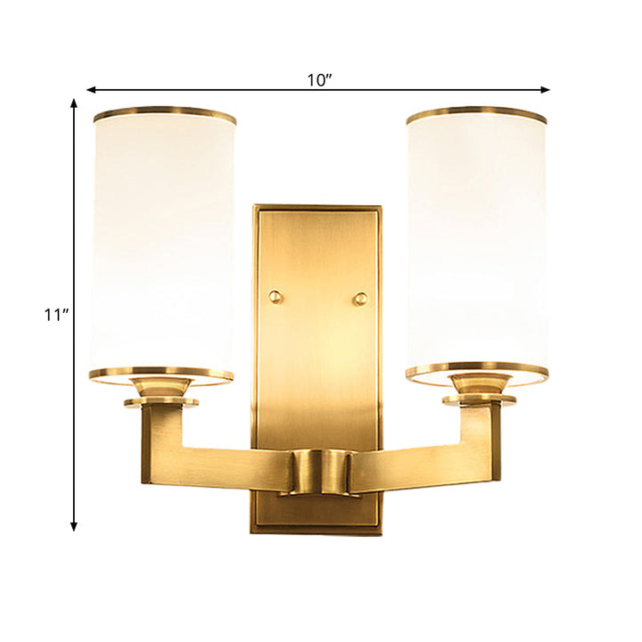 Skørter | Modernist Style Cylindrical Wall Lamp 1/2 Head Matt Glass Wall Light in Brass for Living Room