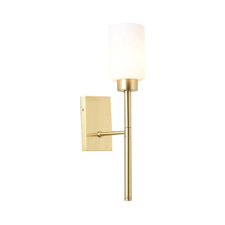 Skørter | Cylinder Bedroom Wall Lamp Wall Light in Modernist Style with White Glass 1/2-Head Brass Finish Wall Light with Pencil Arm