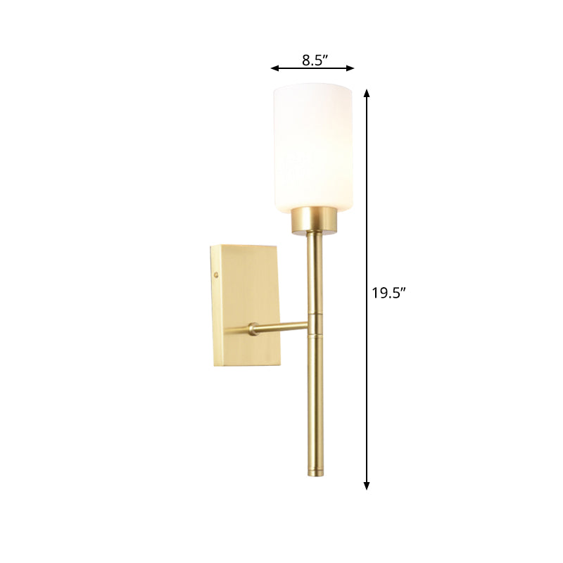 Skørter | Cylinder Bedroom Wall Lamp Wall Light in Modernist Style with White Glass 1/2-Head Brass Finish Wall Light with Pencil Arm