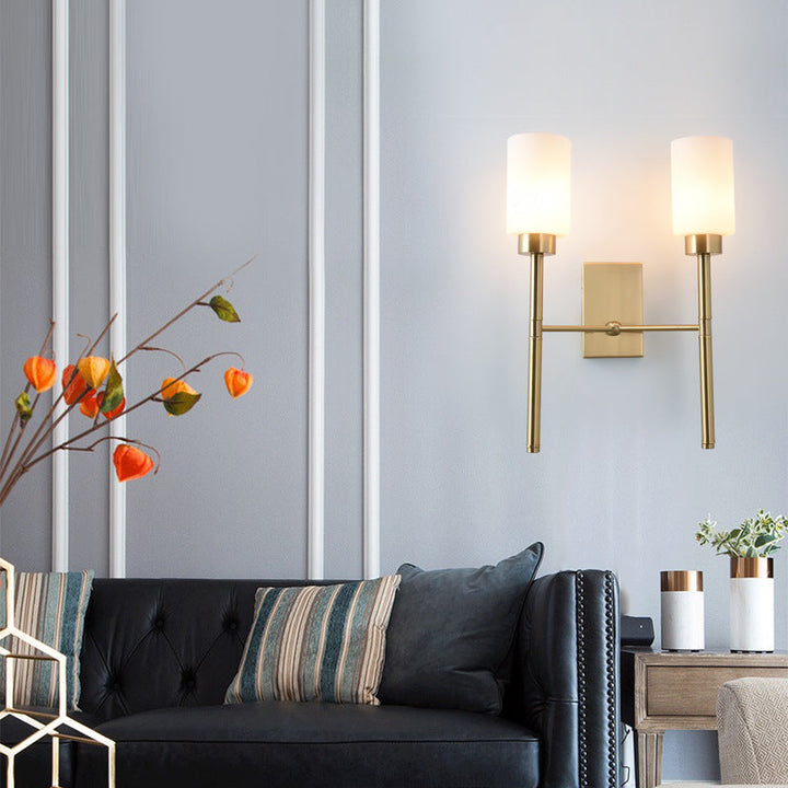 Skørter | Cylinder Bedroom Wall Lamp Wall Light in Modernist Style with White Glass 1/2-Head Brass Finish Wall Light with Pencil Arm