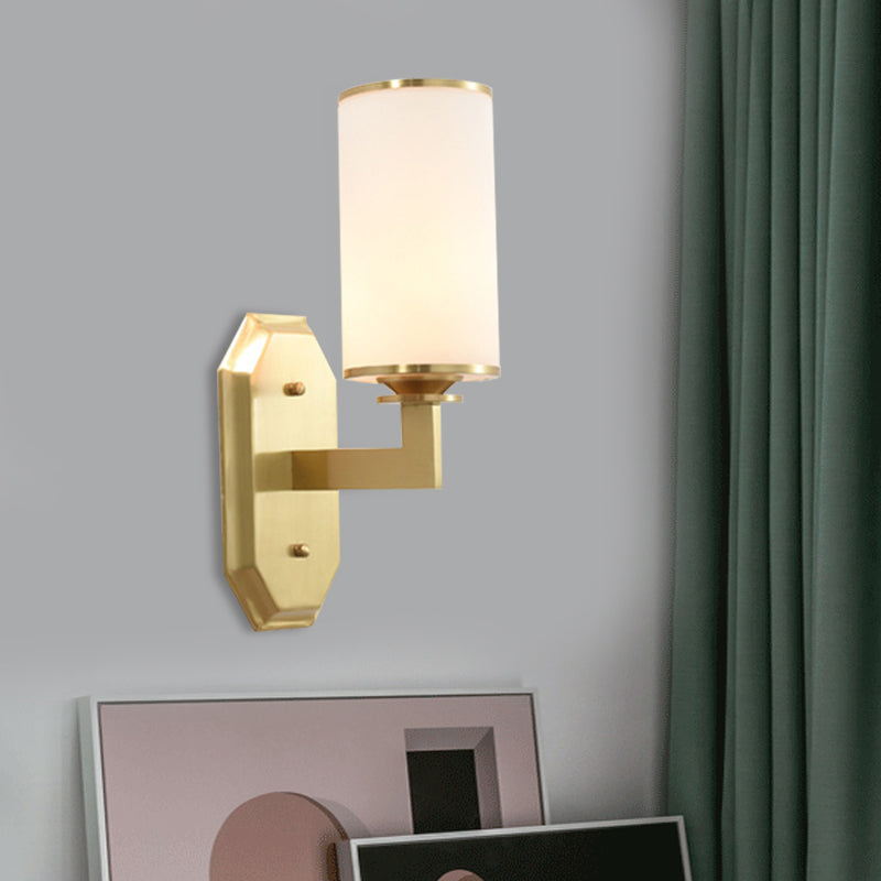 Skørter | 1/2-Head Wall Mount Lighting Modern Stylish Cylindrical Shade Frosted White Opal Wall Lamp in Brass