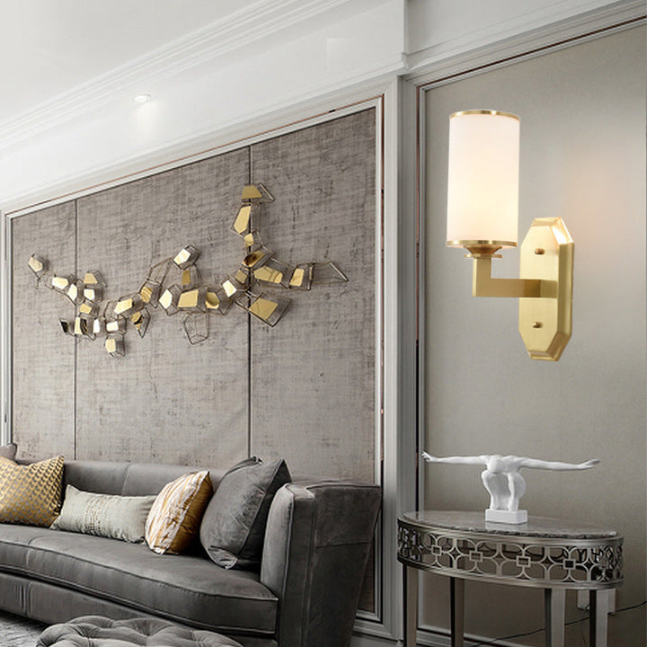 Skørter | 1/2-Head Wall Mount Lighting Modern Stylish Cylindrical Shade Frosted White Opal Wall Lamp in Brass