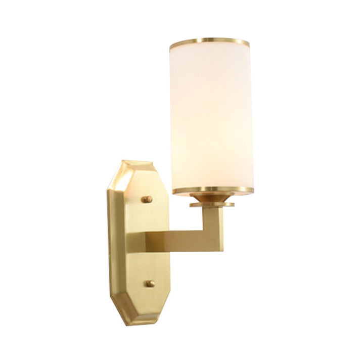 Skørter | 1/2-Head Wall Mount Lighting Modern Stylish Cylindrical Shade Frosted White Opal Wall Lamp in Brass
