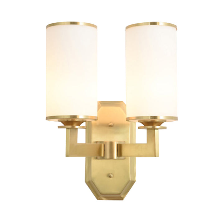 Skørter | 1/2-Head Wall Mount Lighting Modern Stylish Cylindrical Shade Frosted White Opal Wall Lamp in Brass